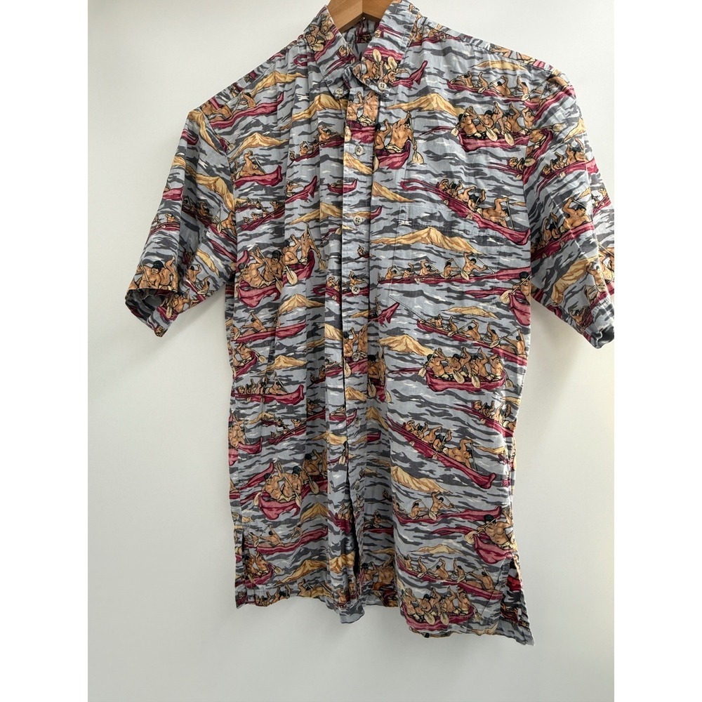 Vintage 90s Island Traditions of Hawaii Outrigger Canoe Novelty Print Shirt M‎